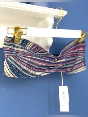 NWT FRANKIES shimmy purple blue bandeau plunge bikini top L